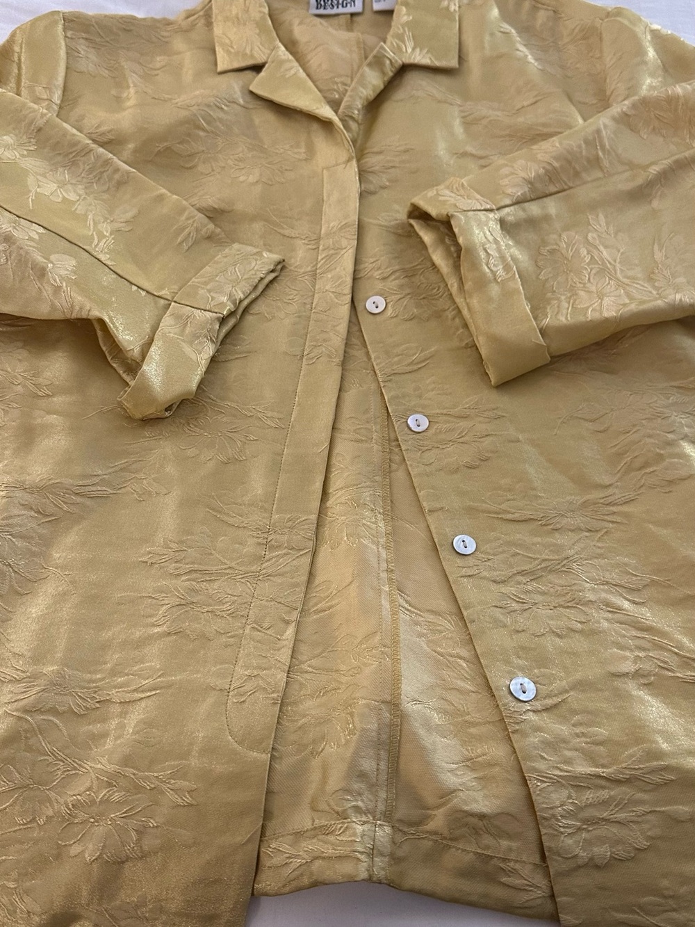 Chico's women Golden silk vintage Floral Jacquard Button-Down Shirt